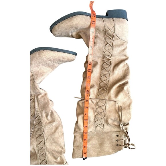 Womens Over The Knee Boots 8.5 Tan Suede Lace Back Flat Riding Slouchy Tall Boot - Picture 12 of 14
